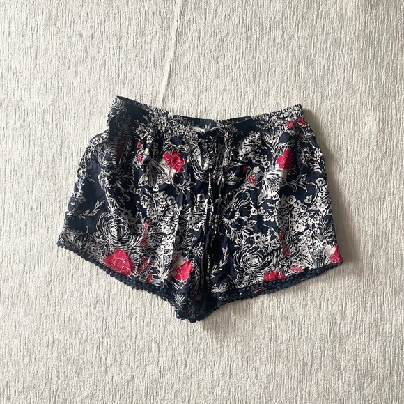 Charlotte Russe Pants - Charlotte Russe Navy Floral Shorts with Pink Accent